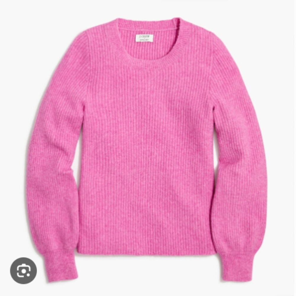 J. Crew Pink Ribbed‎ Puffed Sleeve Sweater in Extra-Soft Yarn M